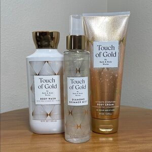 Brand New Bath and Body Works Touch of Gold Set of 3 Diamond Shimmer Mist Lotion